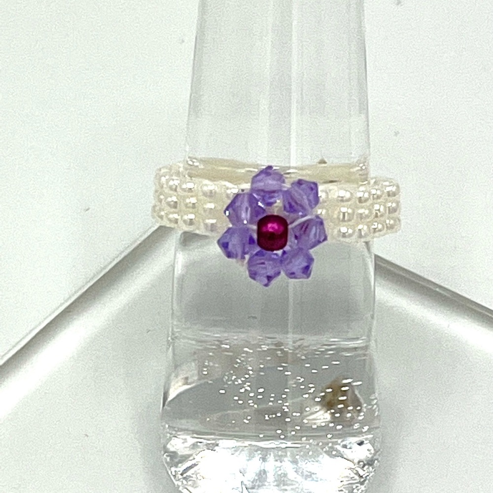 HAND CRAFTED Purple Crystal Beaded Ring
